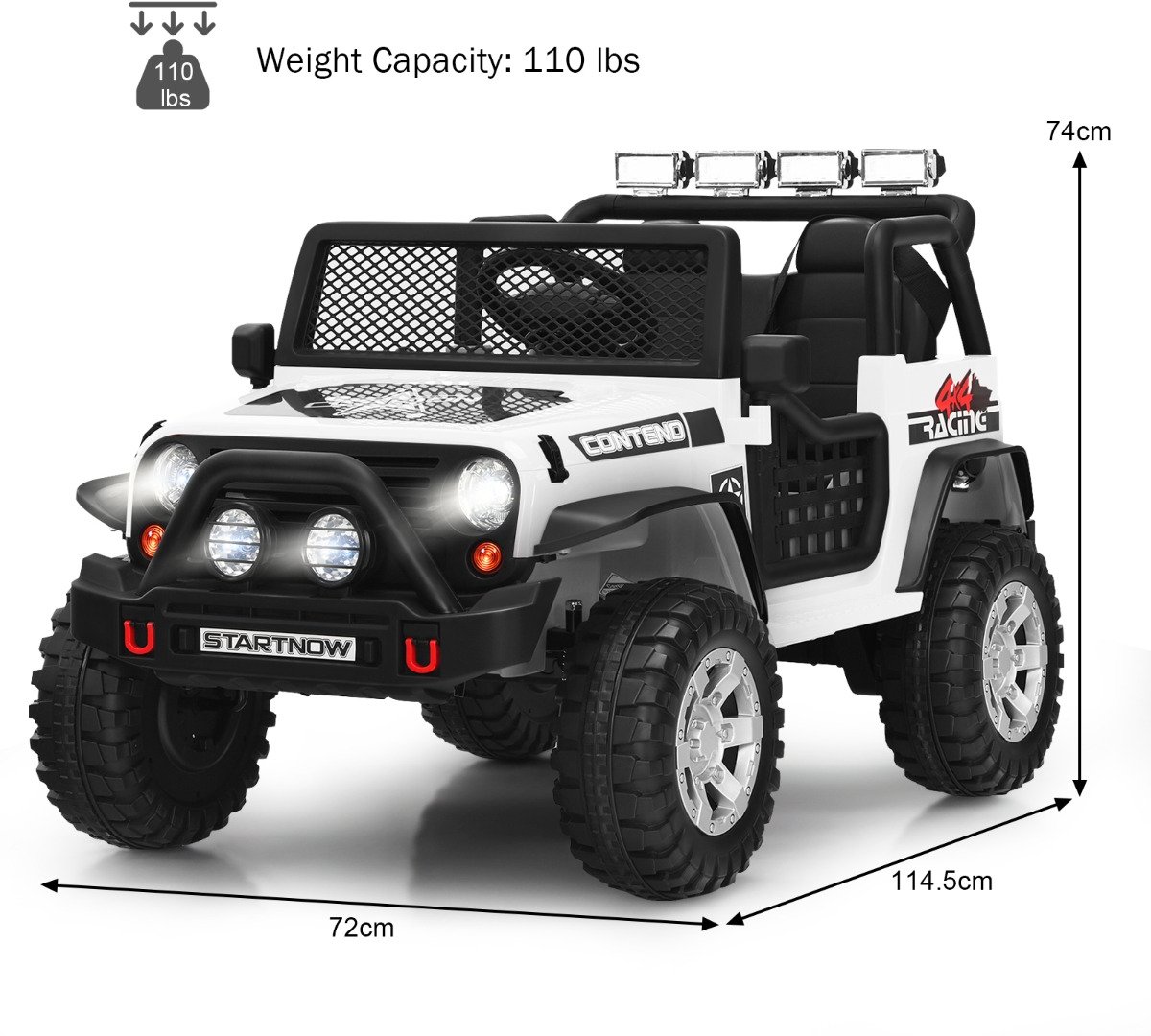 SureDeal® - Speelgoedauto' - Elektrische Auto - Kinderen - Afstandsbediening Licht - Muziek - 115,5x73,5x72,5 cm - Wit