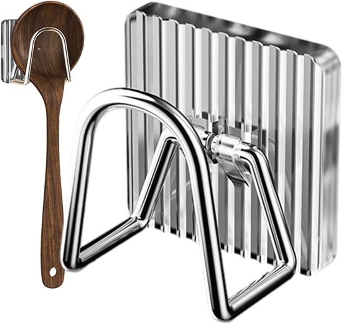 Sponshaak Keuken - Afdruiprek Houdertje - Keuken Organizer - Zelfklevend Roestvrij Staal - 6x6x5 cm - Meerkleurig