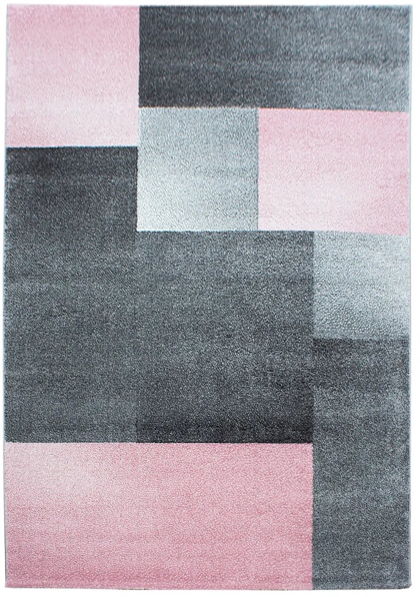 Dutch XXL Modern Vloerkleed | Tapijt | Lucca | Blokken | Roze | 200x290 cm