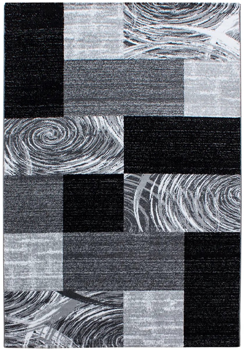 Dutch XXL Modern Vloerkleed | Tapijt | Parma | Blokken | Zwart | 140x200 cm