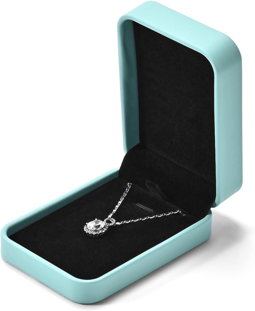 Elegante leren sieradenbox met zwarte fluwelen voering voor het opbergen van kettingen en juwelen, ideaal voor Valentijnsdag