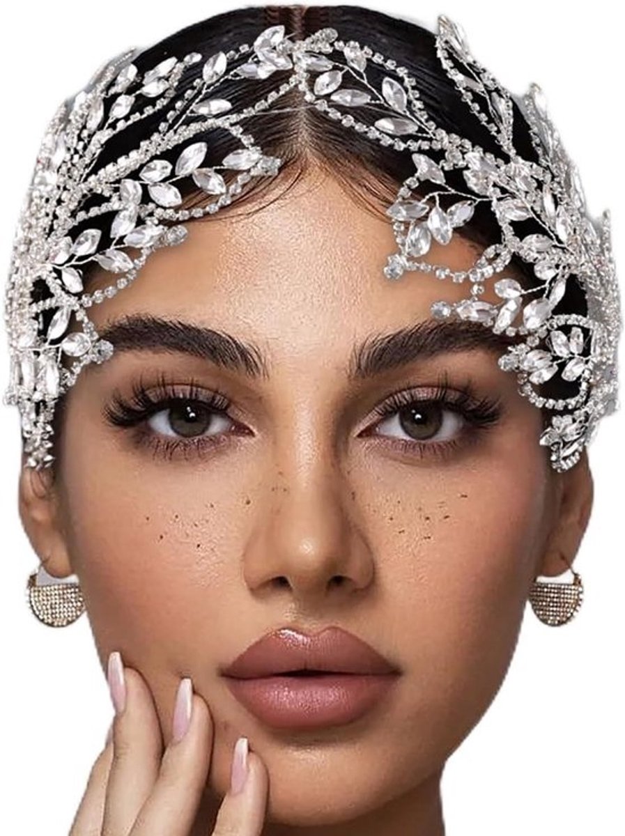 Bruids hoofdband - Bruid haarstukjes - Bruiloft styling - Kristal versiering - 447 cm - Zilver