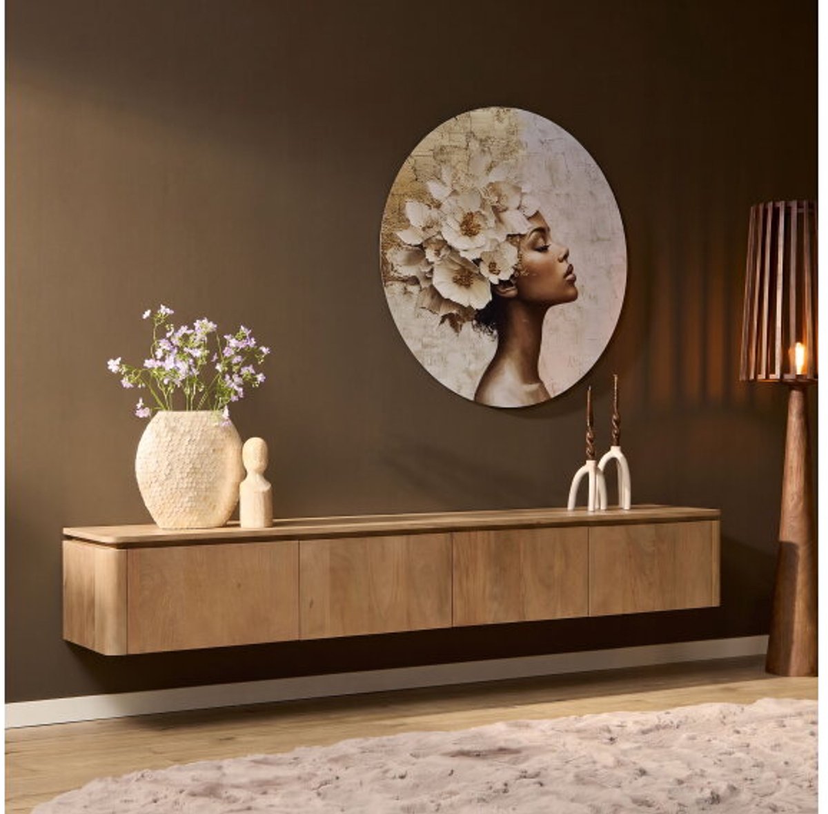 Starfurn - Zwevend tv-meubel Dallas mangohout 210 cm - naturel