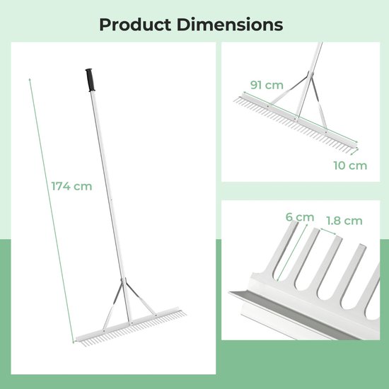 SureDeal® - Tuingereedschap - Twee Aluminium Tuinharken - Lange Steel - Tanden - 91x10x174 cm - Zilver van suredeal — afbeelding 4