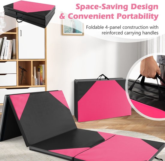 SureDeal® - Yogamatt - Opvouwbare Gymnastiekmat - Panelen Schuim - Trainingsmat - Handgrepen - Klittenband - 300x117x5 cm - Roze + Zwart — afbeelding 5