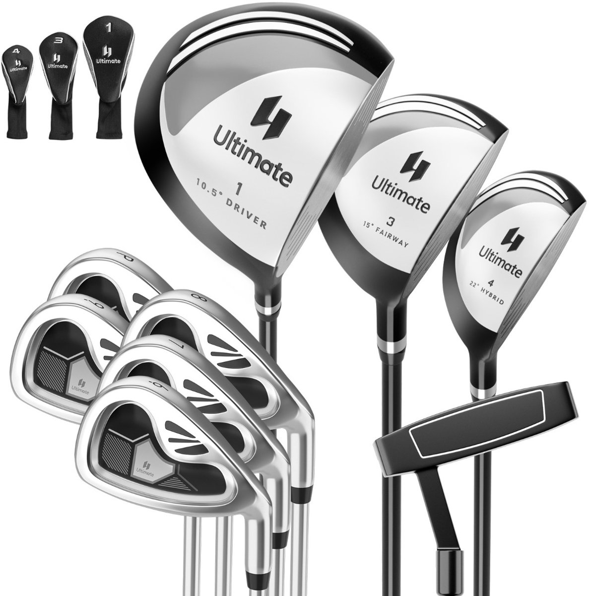 SureDeal® - Golf - 9-delig Compleet Golfclubset - Rechtshandige Heren - Driver Zinklegering Grijs - Grijs
