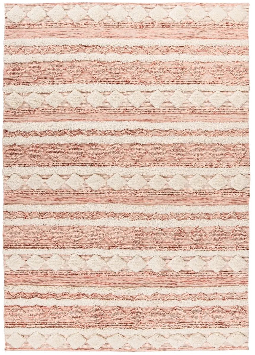 Dutch XXL Wollen Vloerkleed | Tapijt | Bohist | Geometrisch | Roze/Crème | 120x180 cm
