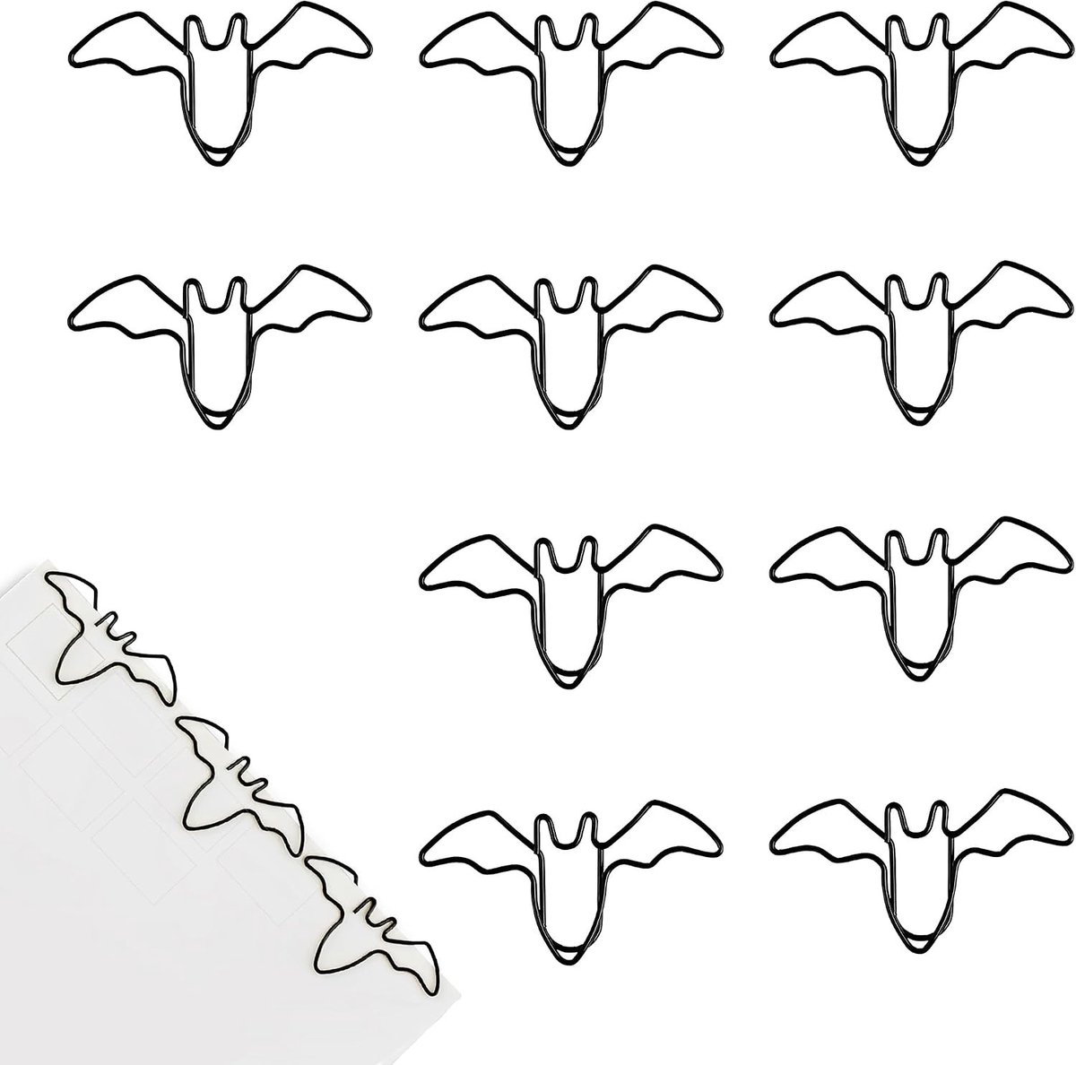 Set van 10 Zwarte Vleermuis Paperclips, Creatieve Dierlijke Vorm Clips, Hoogwaardige Metalen Kantooraccessoires voor Organisatie en Decoratie