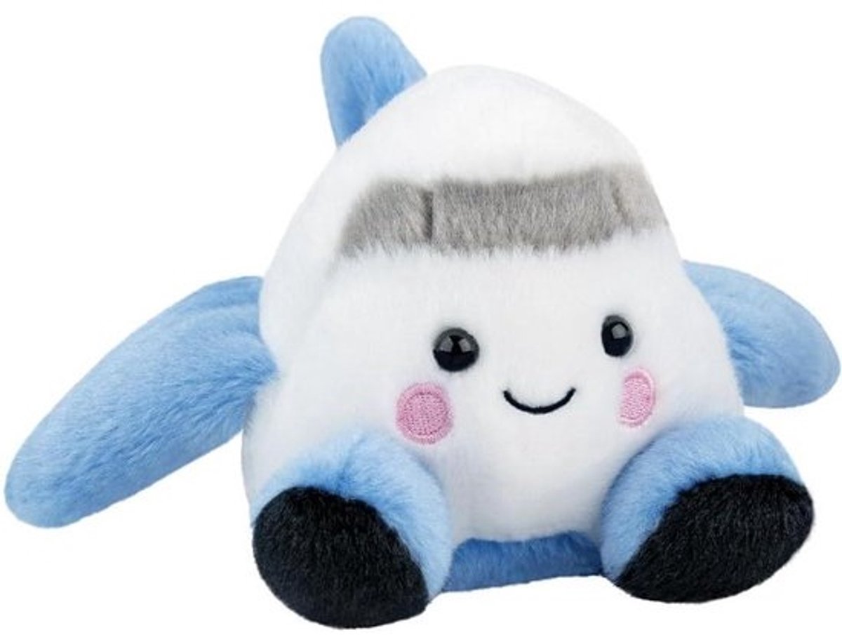 Pluchen Vliegtuig Knuffel - Zacht Speelgoed Vliegtuigje - Knuffelen en Spelen - Gemaakt van Gerecyclede Materialen - 13cm - Wit Blauw