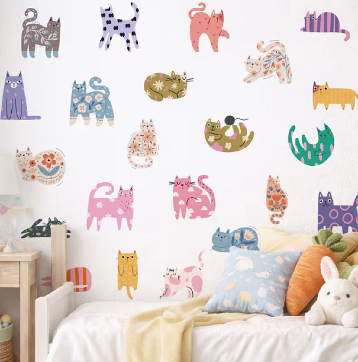 Muurstickers Katten – Kleurrijke Katten Stickerset voor Kinderkamer – Wanddecoratie met Katjes
