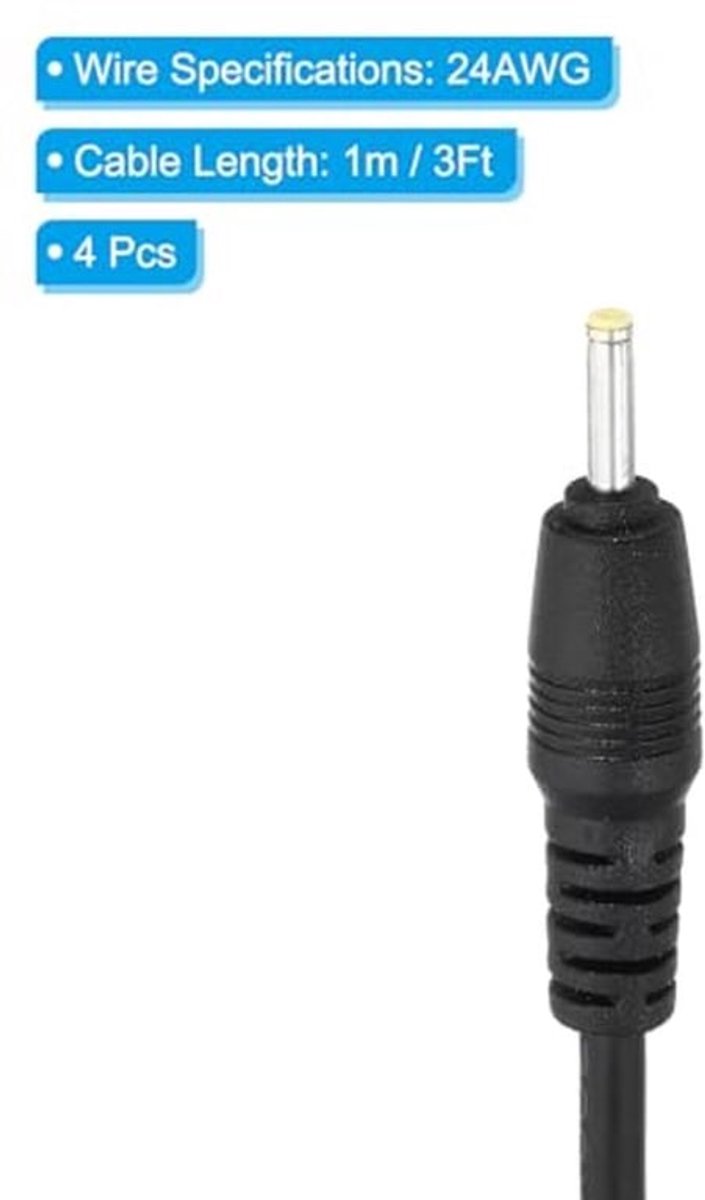 3Ft Stroomkabel USB 2.0 A type naar DC 2.5 x 0.7 mm. 4 stuks. kabeladapter. connector. oplaadkabel voor ventilatoren. luidsprekerlamp. zwart