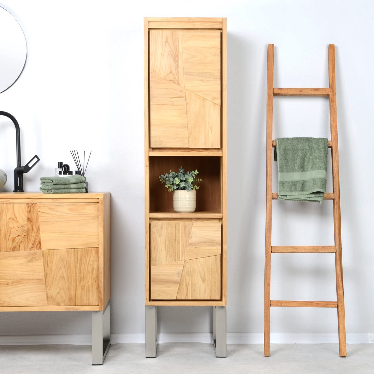 Hoge kast voor badkamer - Teakhout - 40x35x140cm