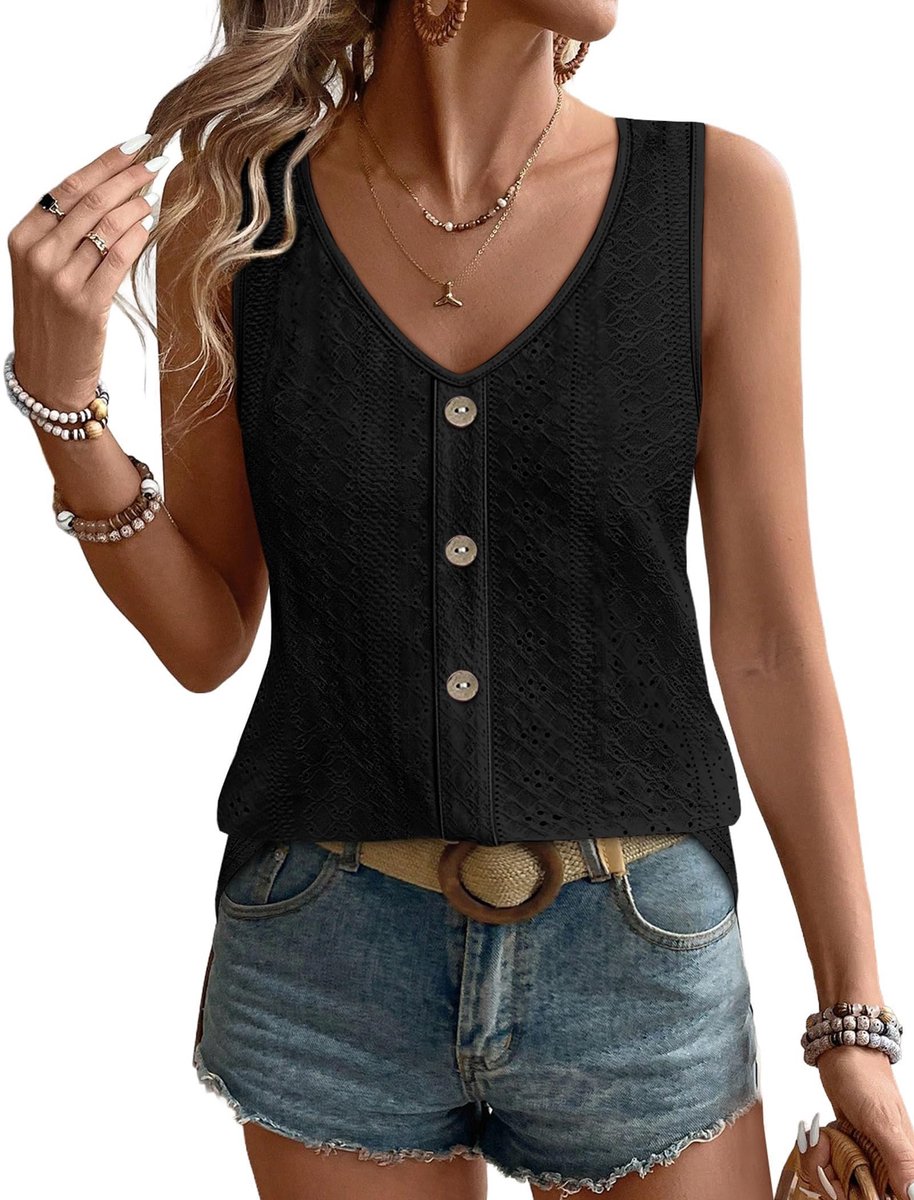 Dames Tanktop - V-hals - Zwart