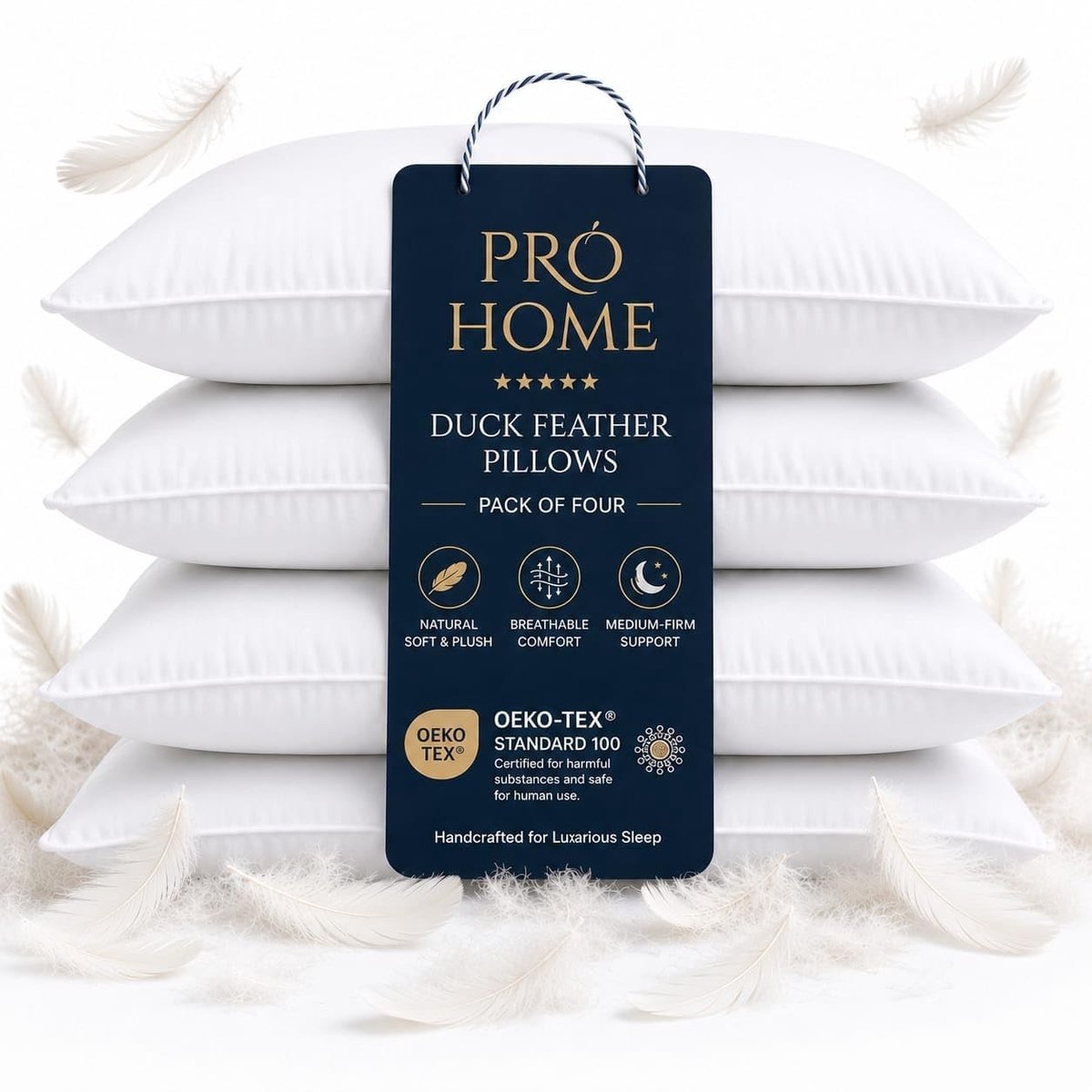 Luxe Kussen van Eendendons en Veren - Hypoallergene Microfibre Cover - 48x74 cm