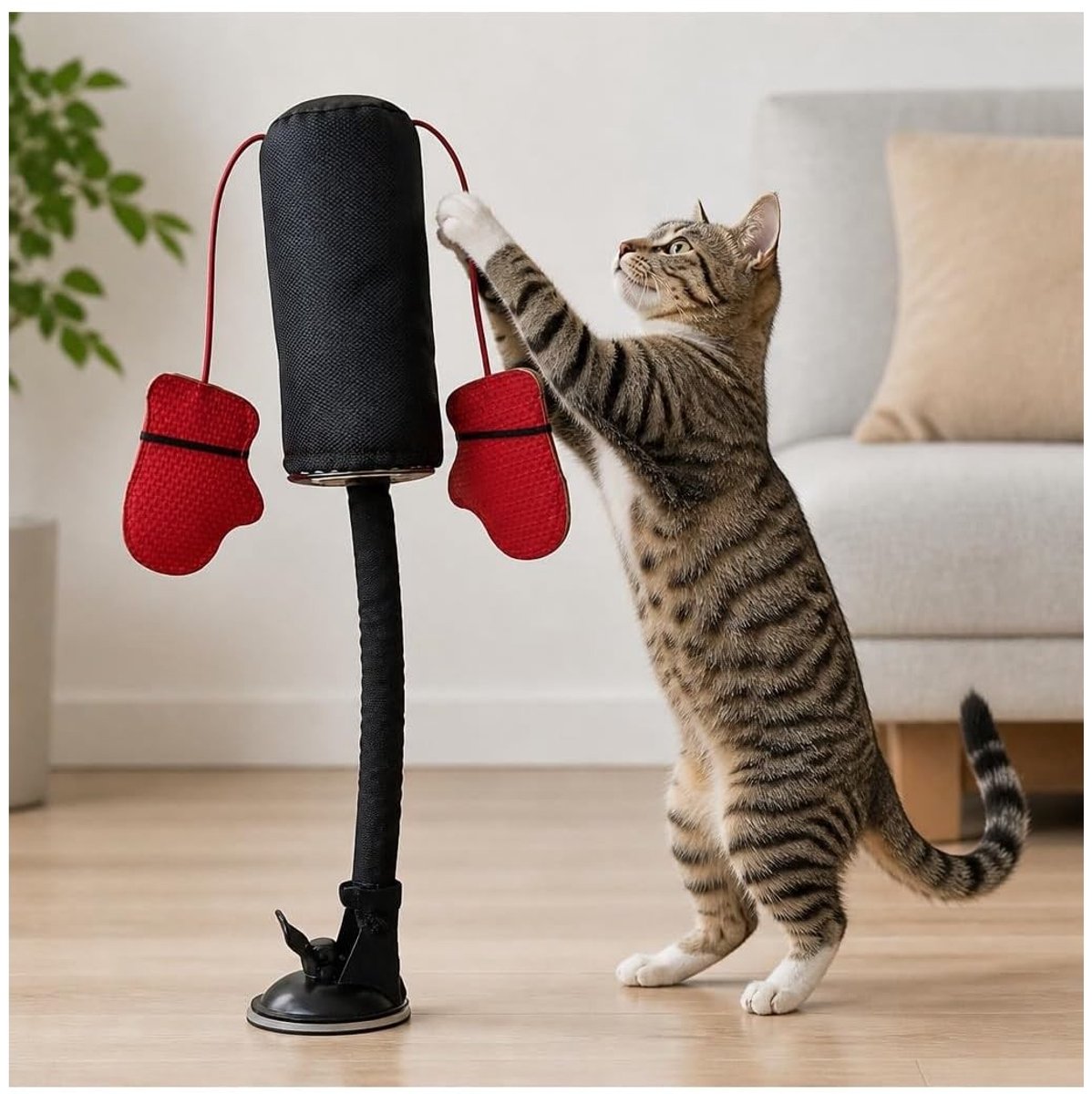 Interactief Speelgoed voor Katten - Teaser met Bungelende Bokshandschoenen