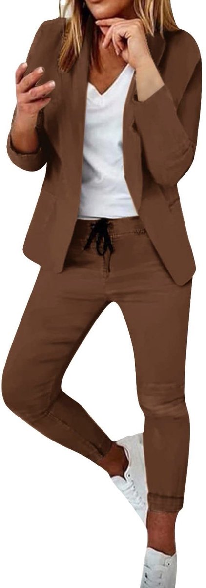 2-delig dames business pak - Blazer en broek set - Koffiekleur