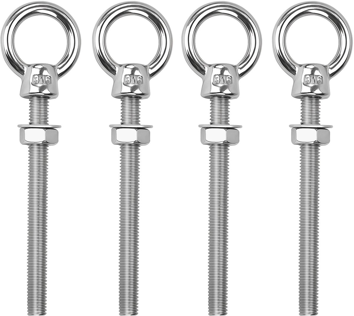 Ring Schraube M10 x 120 mm - Roestvrijstalen Oogbouten met Moeren en Ringen (Set van 4)