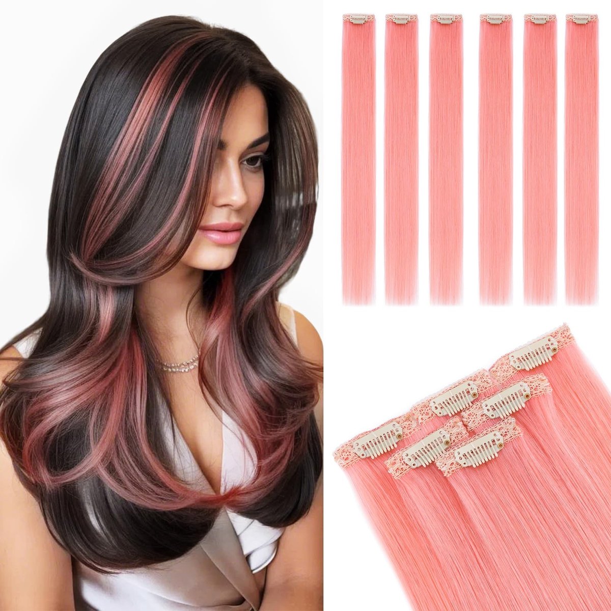 Clip-In Haarextensions - 6 Stuks - 45 cm - Perzikroze