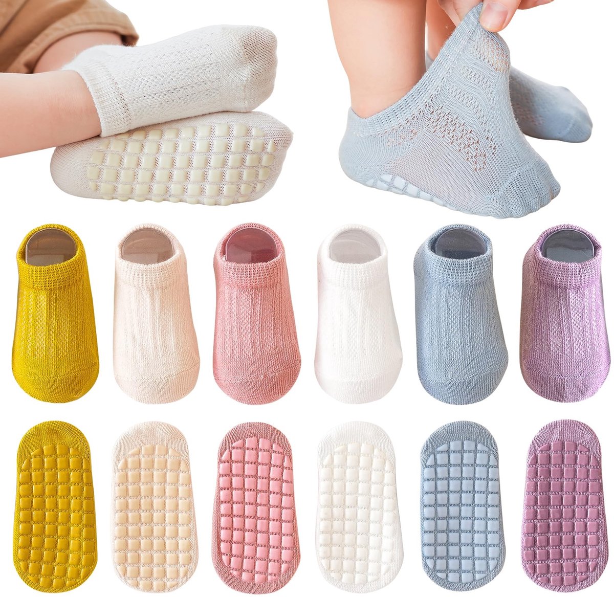 Anti-slip Babysokken - 6 paar met grip voor peuters