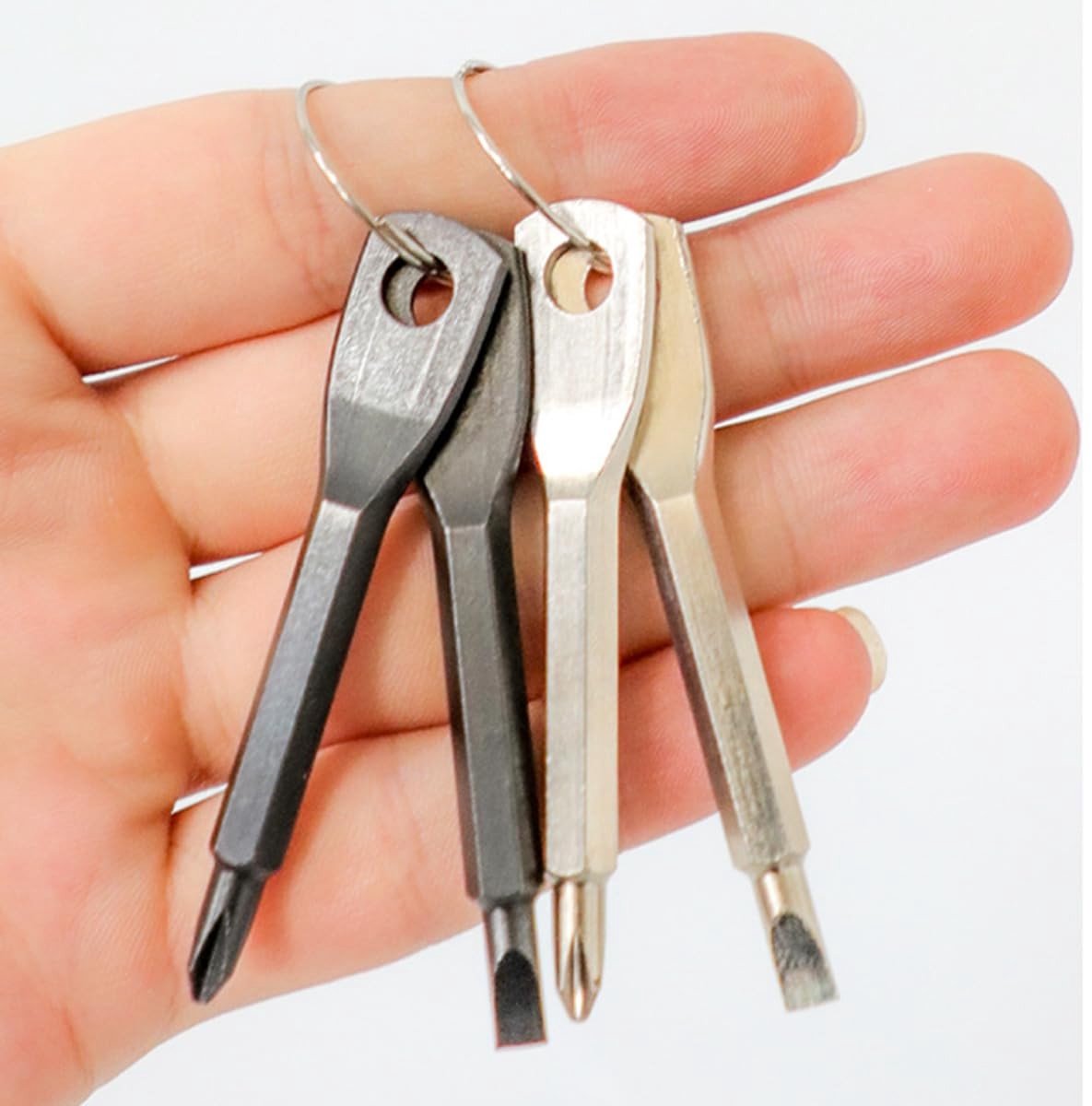 Mini Schroevendraaierset Sleutelhanger - 2 Stuks Zwart en Zilver