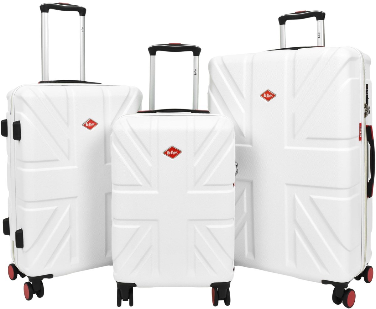 Hardshell Koffer met Union Jack Design - 8 Wielen - Wit