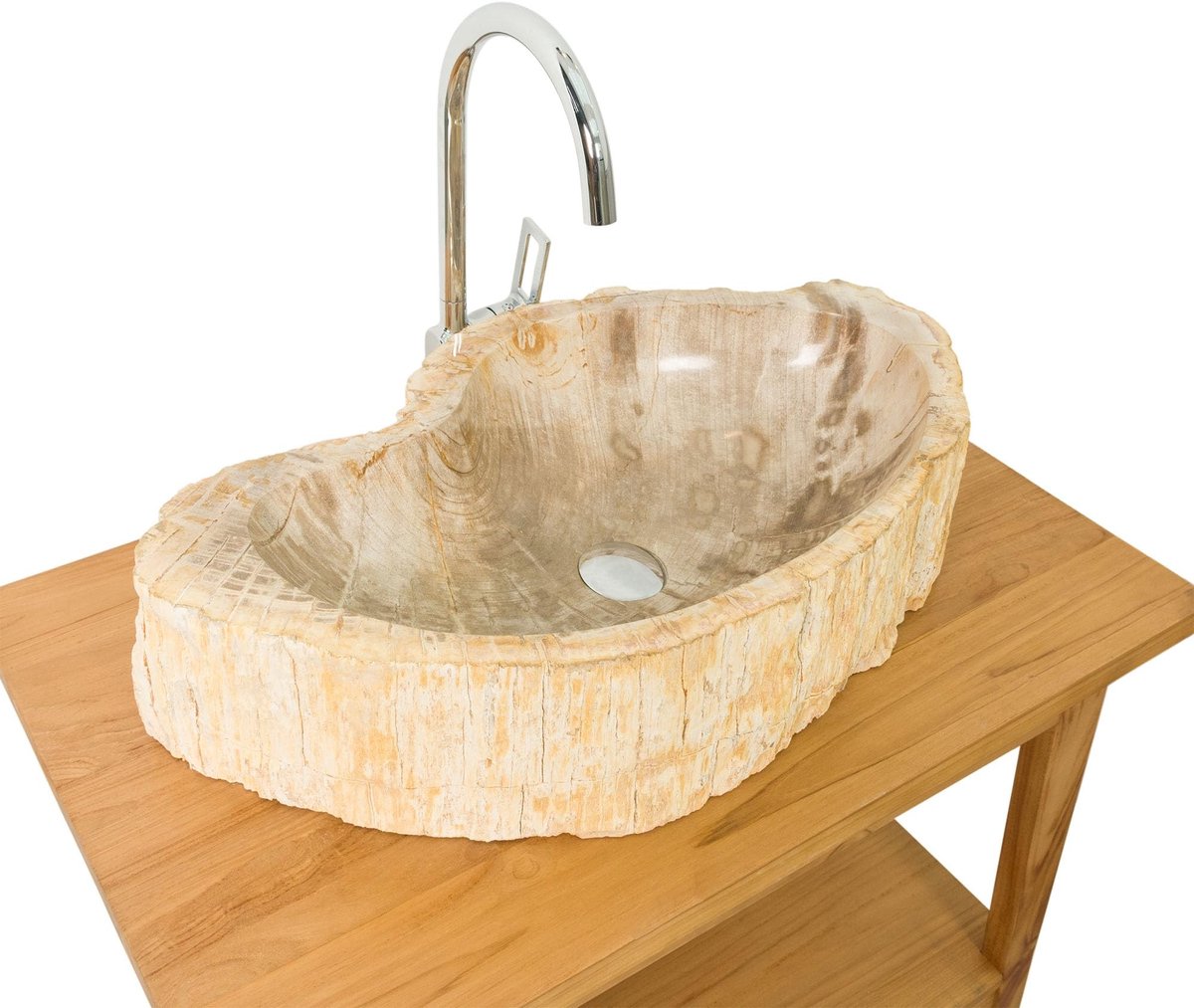 Opzetwastafel van fossiel hout - 65x39x15 cm