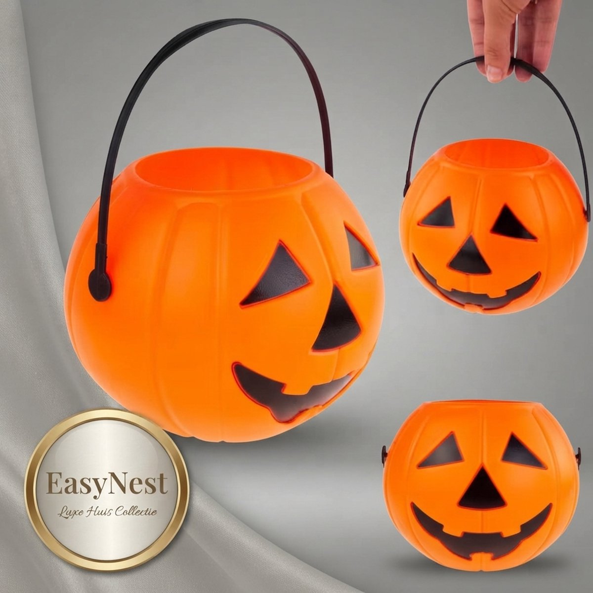 Halloween Snoepemmer – Grote Pompoen Snoepmand – Halloween Trick-or-Treat Emmer – Snoepcontainer voor Kinderen en Feestdecoratie