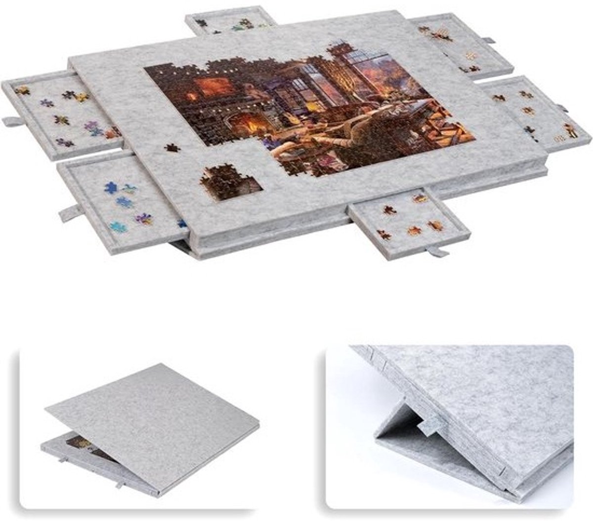 Kantelbaar Puzzeltafelblad - Puzzelbord met Laden - Puzzelen en Sorteren - 2-in-1 Kantelbaar en Afdekbaar - 77 x 53.6 cm