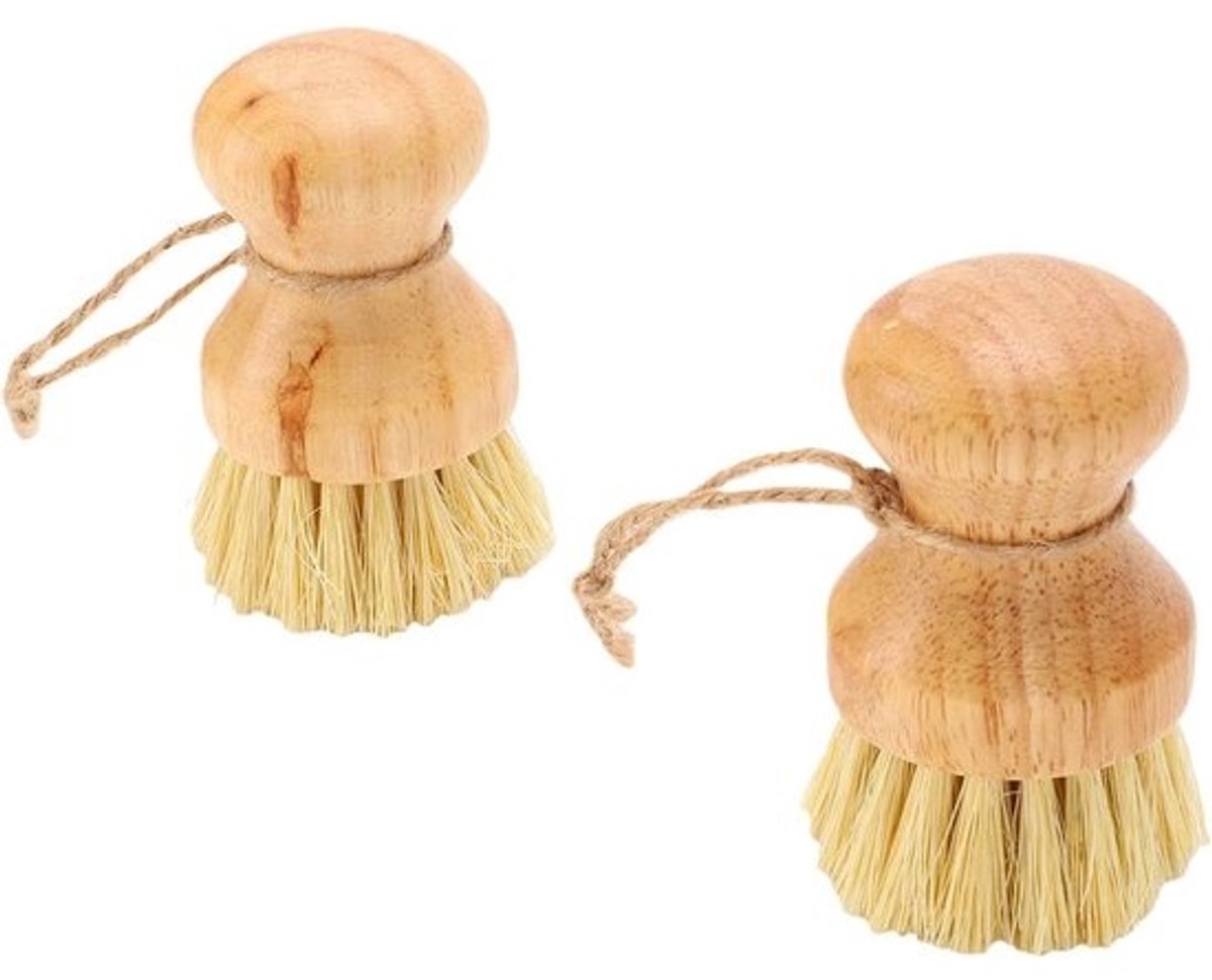 Houten Afwasborstel - Sisal Schrobborstel - Keuken Reinigen - Ergonomisch Handvat - 2 Stuks - Houtkleur