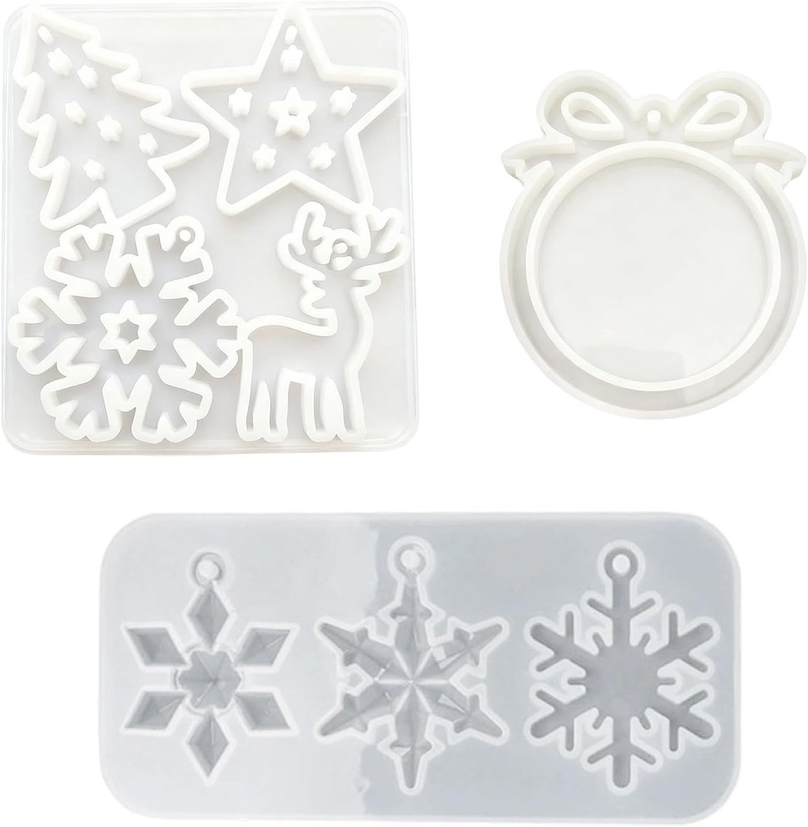 Set van 3 siliconen kerstvormen voor zelfgemaakte decoraties, zeepgietvormen en hangers voor de feestdagen