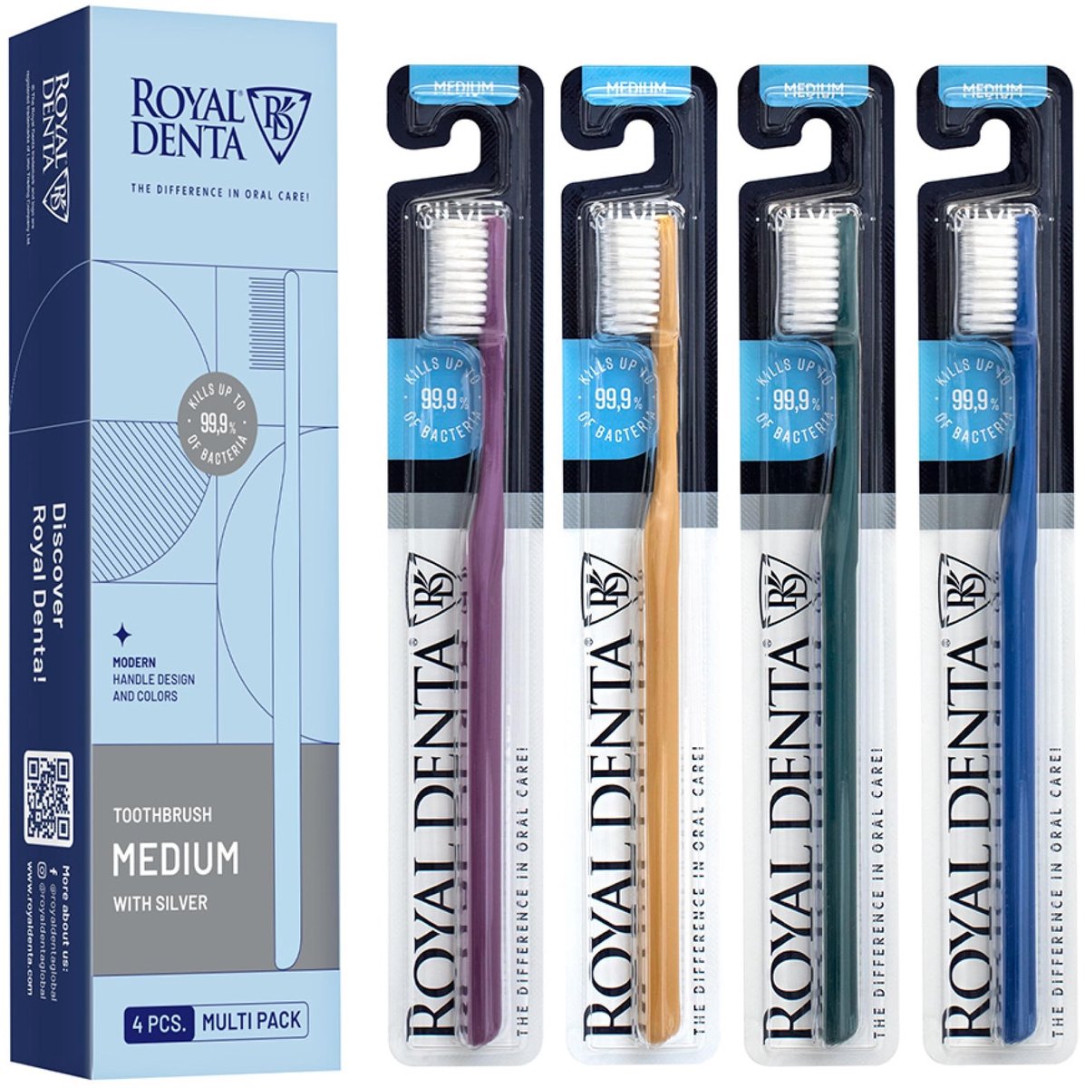 Tandenborstels Medium - Verpakking van 4 - Multi-kleur