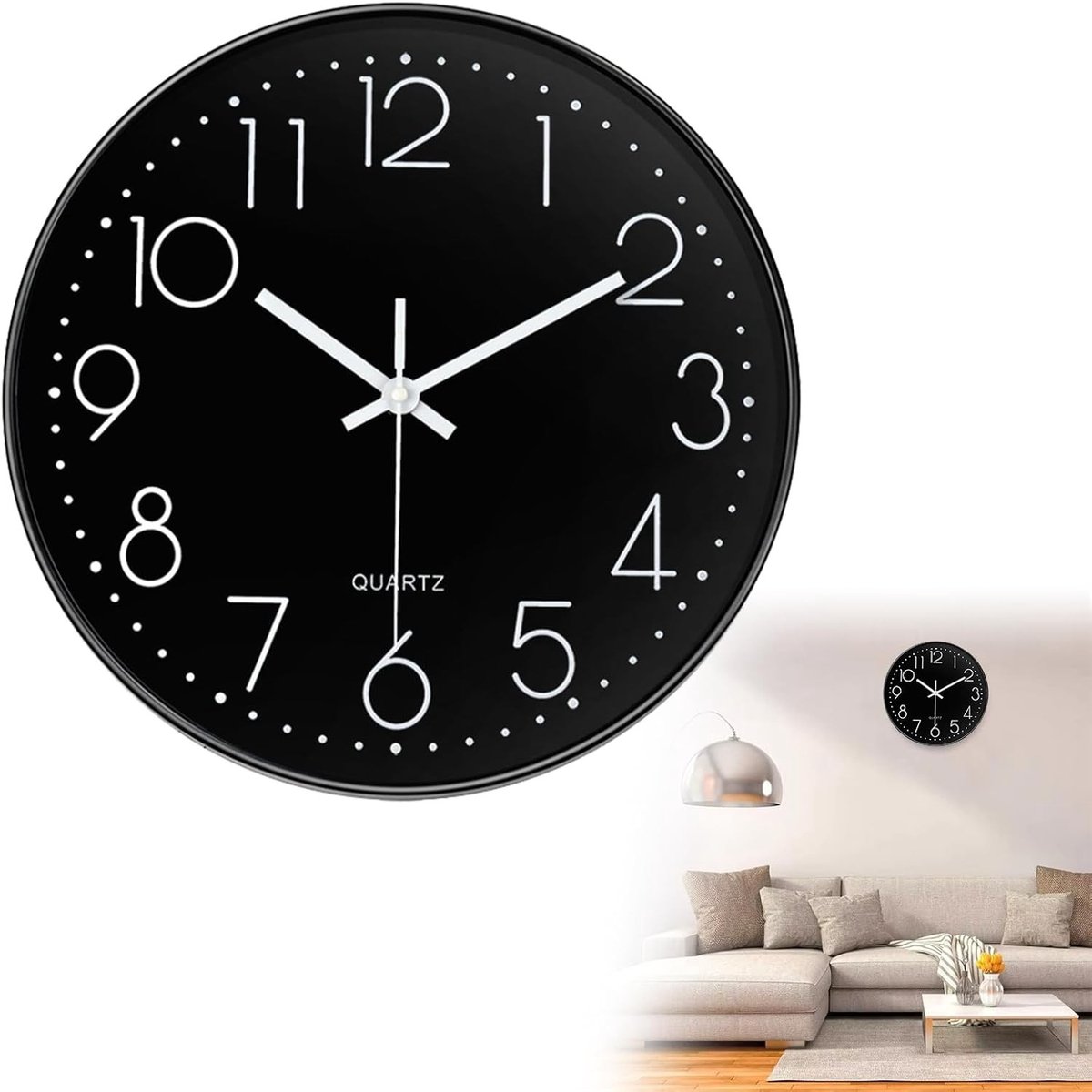 Stille Wandklok - Moderne Ronde Zilveren Quartz Klok zonder Batterij, 20cm, Decoratieve Klok voor Thuis en Kantoor