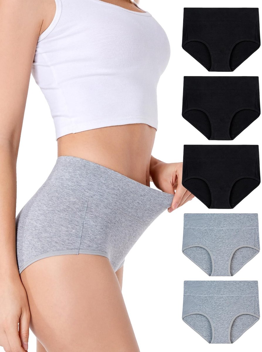 Dames Stretch Ondergoed - Hoog Taille - Zacht en Ademend - 5 Stuks