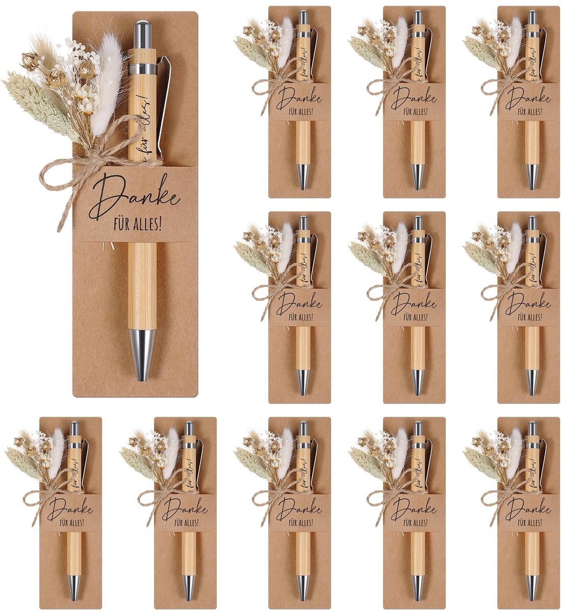 Drogen Bloemen Giftset - Houten Balpen en Papieren Houder