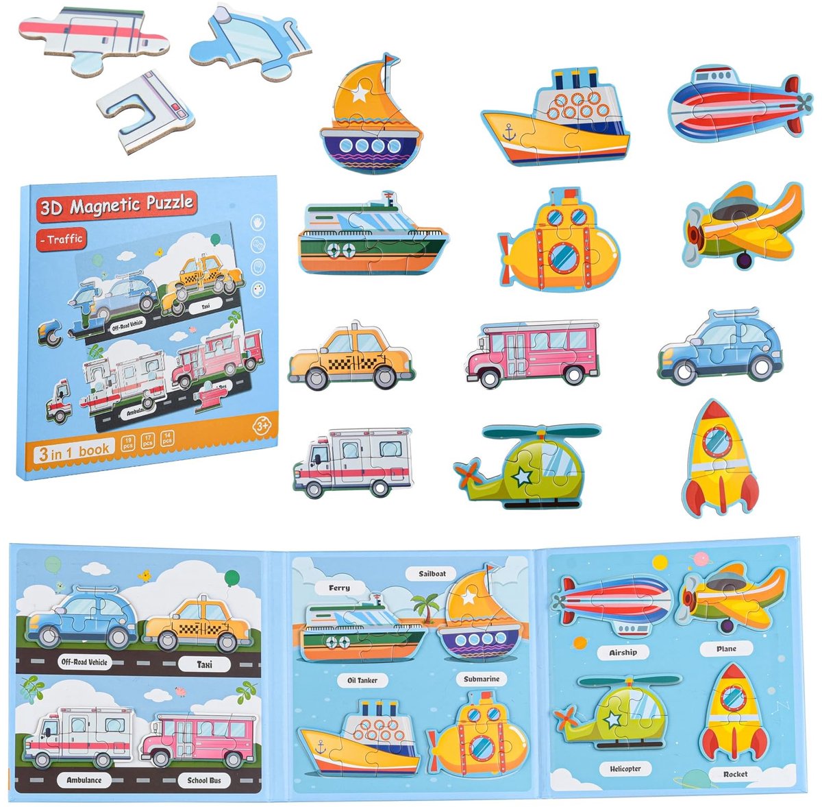 Magnetisch Puzzelboek - 60 Stukjes - Vervoersthema