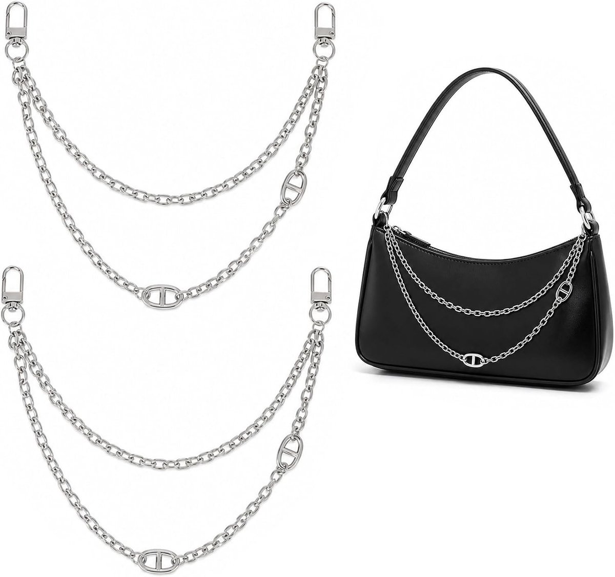 2 stuks schouderketting zilver 30/22 cm | Modieuze tasaccessoires voor dames en heren