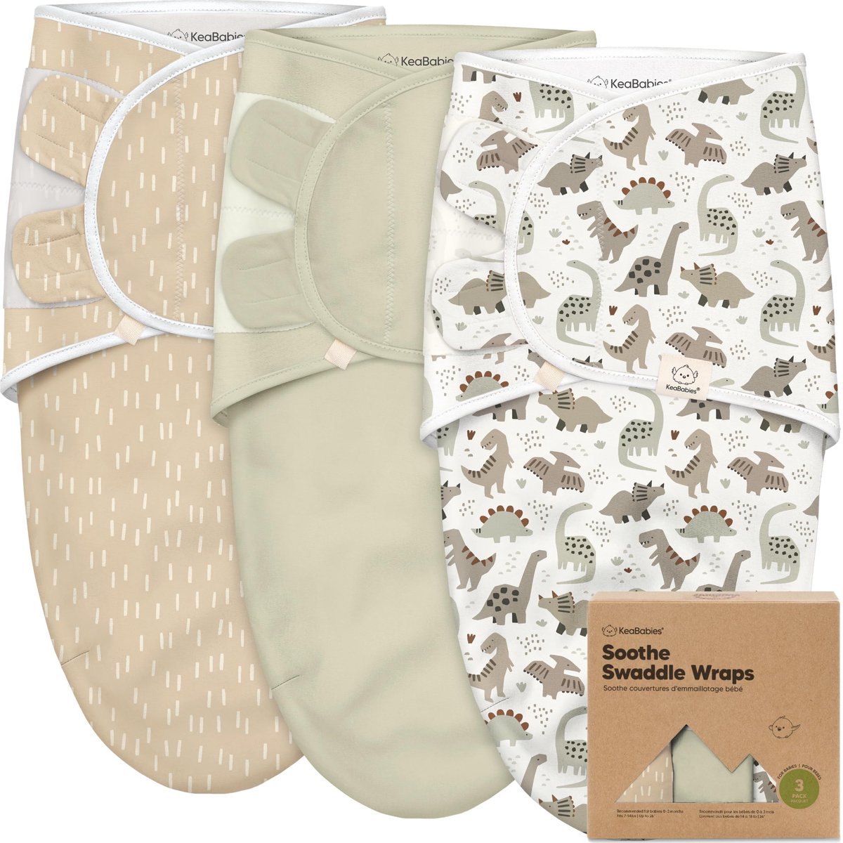 Baby Swaddle Slaapzakken - 3-Pack - Dino Ridge - 0-3 Maanden