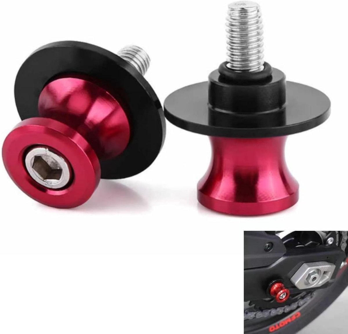 Adapters voor Achterste Motorstand M8 Bobbins, CNC Aluminium Cradle Rollers, O-Ring Bevestiging voor Swingarm, Set van 2 Stuks Zwart, Geschikt voor Motoren en Motoronderdelen