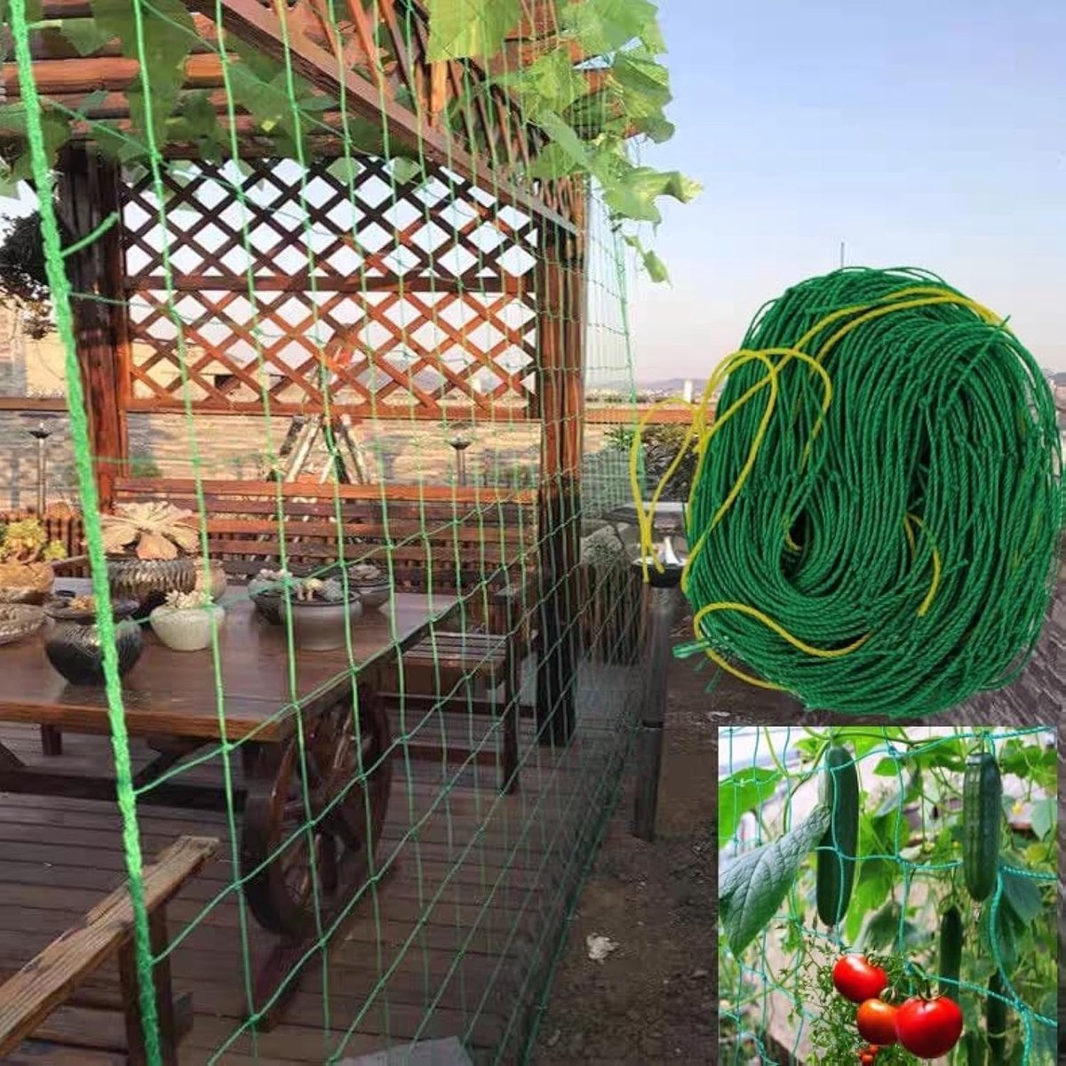 Tuinfence Net voor Klimplanten - 27 Strengen Nylon met 4x4 Inch Gaas voor Groenten, Fruit en Peulen