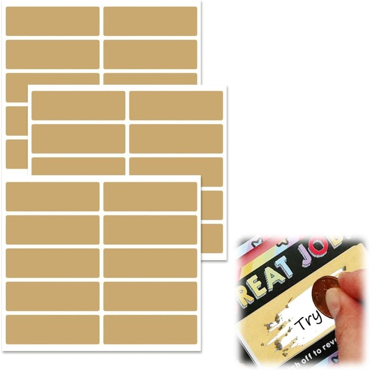 300 gouden krasloten voor gepersonaliseerde kaarten, ideaal voor cadeaukaarten, adventskalenders en stickers voor geschenken, 48 x 15 mm