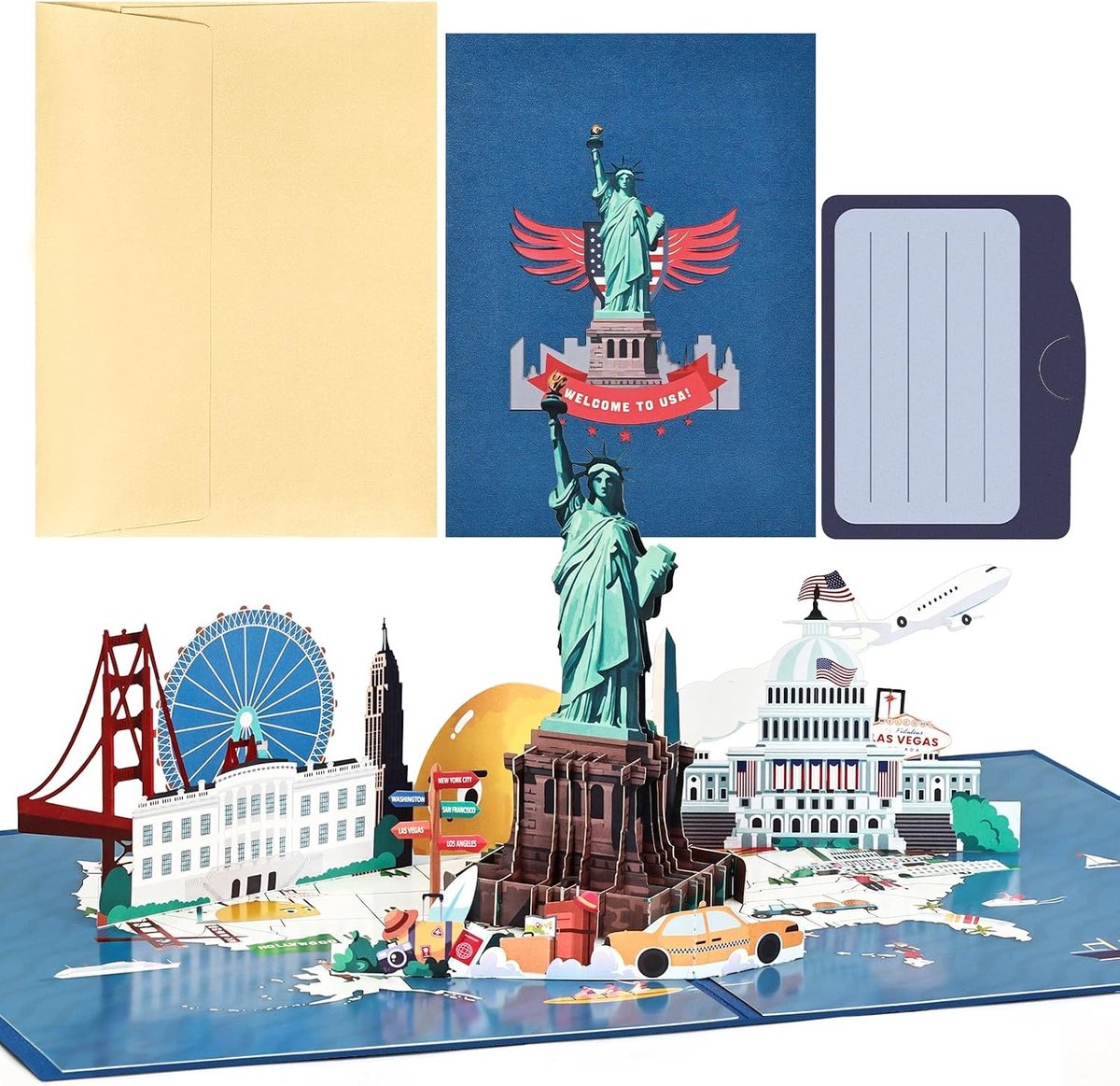3D Pop Up Kaart, Reisbon Cadeaukaart voor Amerika, Honeymoon, Verjaardag, New York Vakantie Cadeaukaart