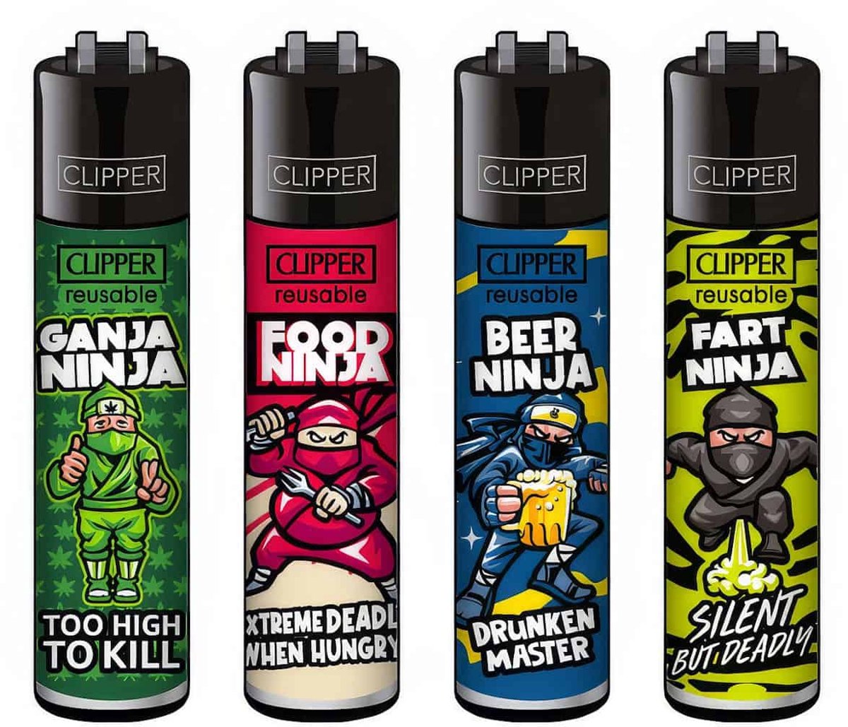 Clipper Classic Large Aanstekers "Ninjas" (4 Stuks)
