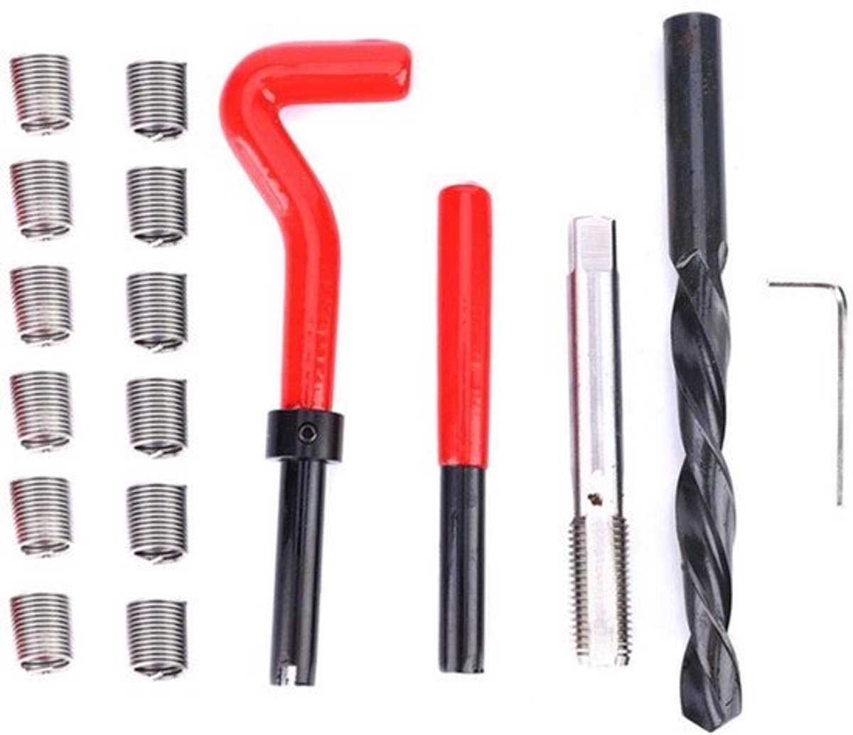 Inrijgset helicoilset 17-delige schroefdraadinzetstukken M12x15 reparatieset