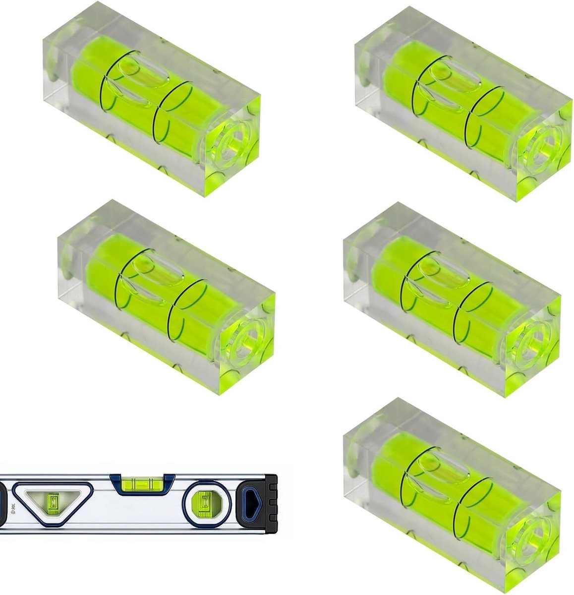 Set van 5 Mini Waterpassen voor Universele Statief, Compacte Afmetingen 15 x 15 x 40 mm, Precisie en Stabiliteit