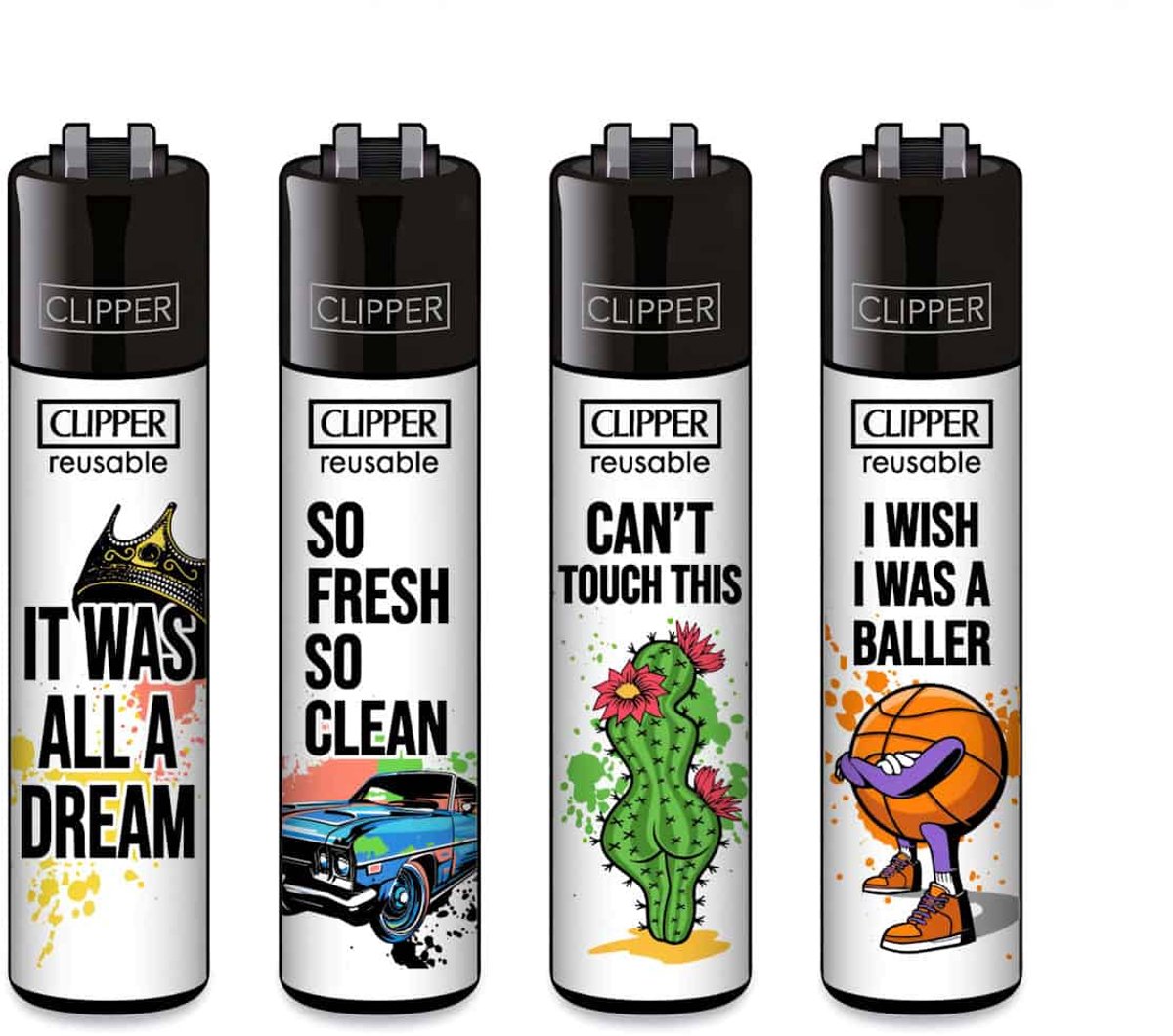 Clipper Classic Large Aanstekers "Hip-Hop Slogan #2" (4 Stuks)