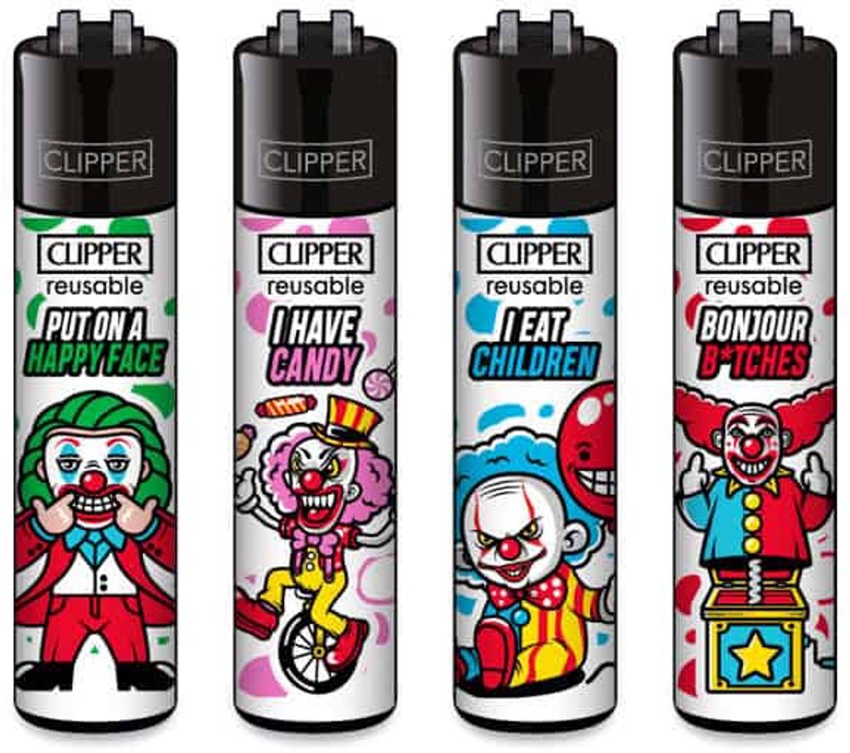 Clipper Classic Large Aanstekers "Clowns" (4 stuks)
