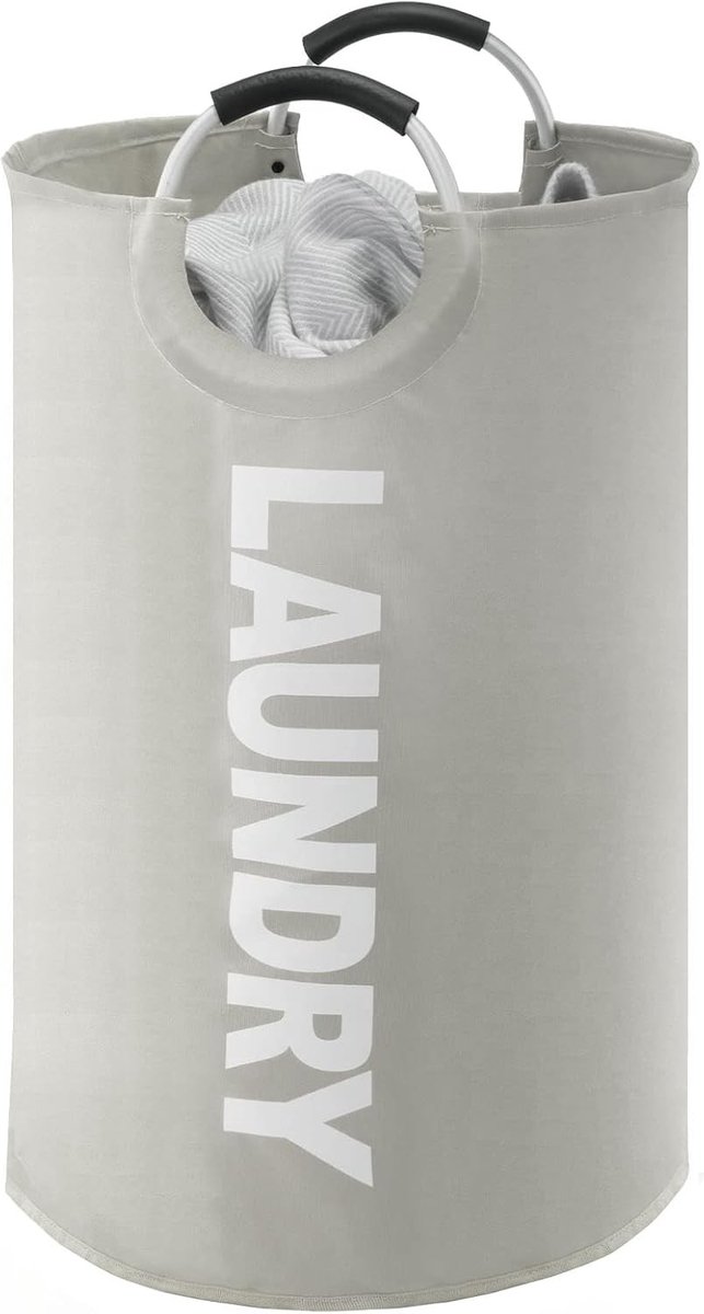 Vouwbare wasmand met handvat, 115L capaciteit, lichtgrijs, ideaal voor wasverzameling en organisatie