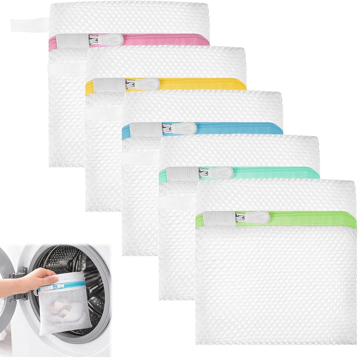 Set van 8 mini wasnetten met honingraatstructuur voor optimale bescherming, ideaal voor delicate was, sokken en mondmaskers, 14 x 12 cm met rits voor wasmachine en droger