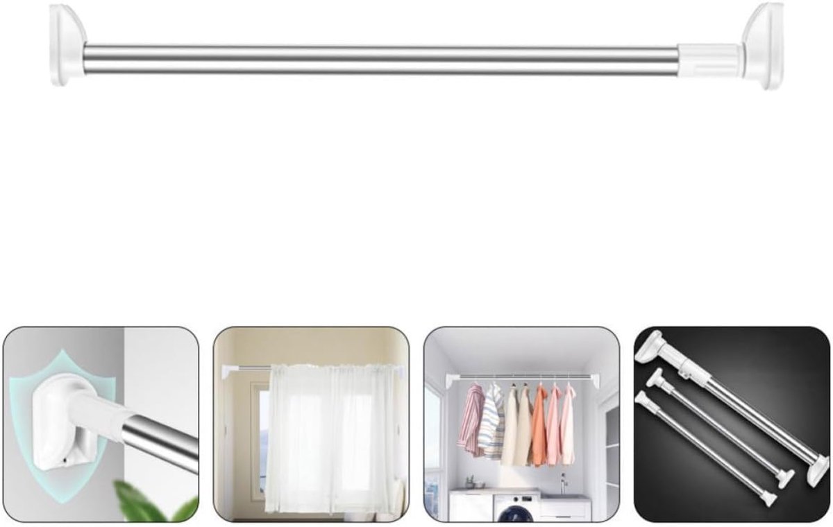 KZQ Telescopische kledingstang 50-80 cm - Zonder boren - Verstelbare spanning voor badkamer kast en balkon - Wit