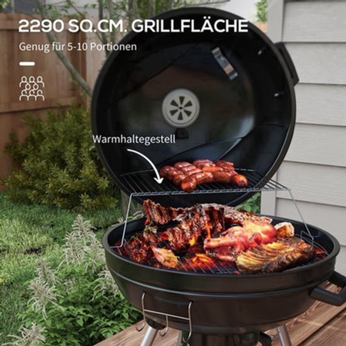 Bol Grill – Houtskoolbarbecue – BBQ Oven – Buitenkeuken – Ronde Barbecue – 54 cm Grilloppervlak – Ingebouwde Thermometer & Uitneembare Aslade – Zwart